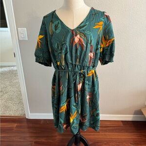 Ava & Viv Teal Floral Dress 50% Linen